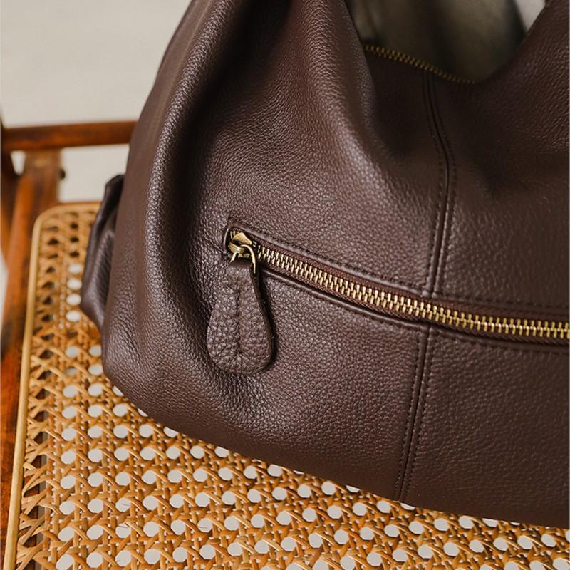 Johnature Borsa da Donna in Vera Pelle Versatile Borsa a Spalla in Morbida Pelle Bovina Grande Capacità Borsa Tote da Pendolare