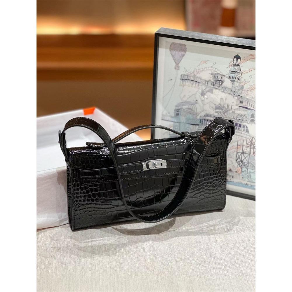 Nová dlouhá KL spojková taška vzor dlaně hovězí kůže vzor aligátora hovězí kůže taška pod paži taška přes rameno dámská taška trend