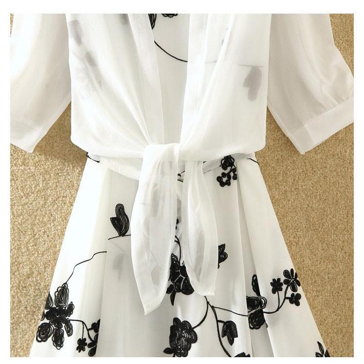 Zweiteiliges Set mit Vintage-Blumendruck, bestehend aus Kleid und A-Linien-Kleid mit hoher Taille für den Sommer