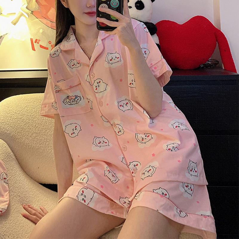 Pigiama Cartoon Chiikawa Xiaohachi Donna Estivo Manica Corta Pantaloncini Studente Carino Dolce Usaki Pois