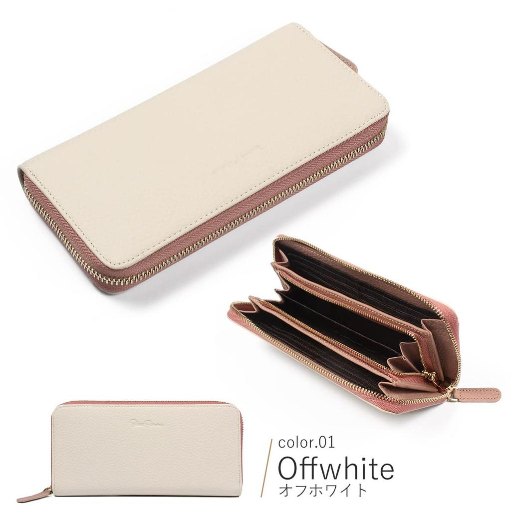 Blanc Pomme Genuine Leather Long Large Women's Wallet, Two-Tone Design, Capacity, Off-White, Bp-1067