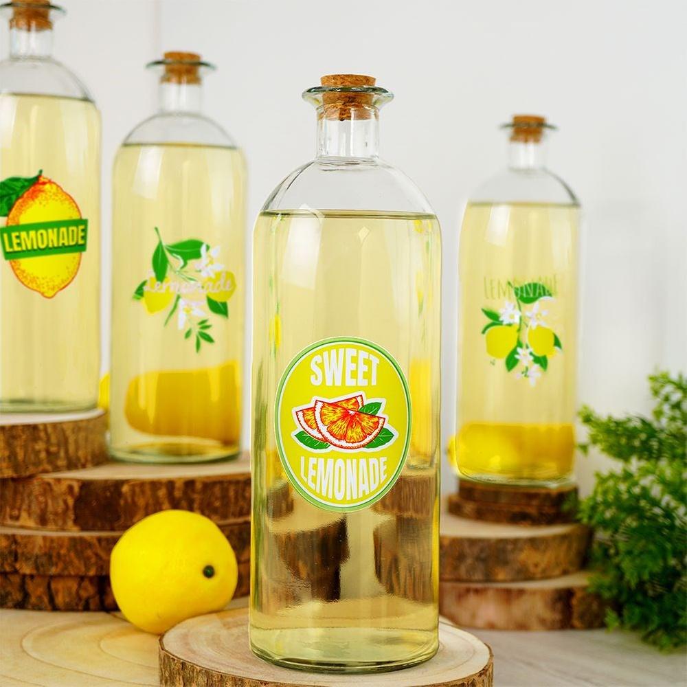 Glass Bottle with Cork for Lemonade, Liqueur, Wine, Juice, Water 1L