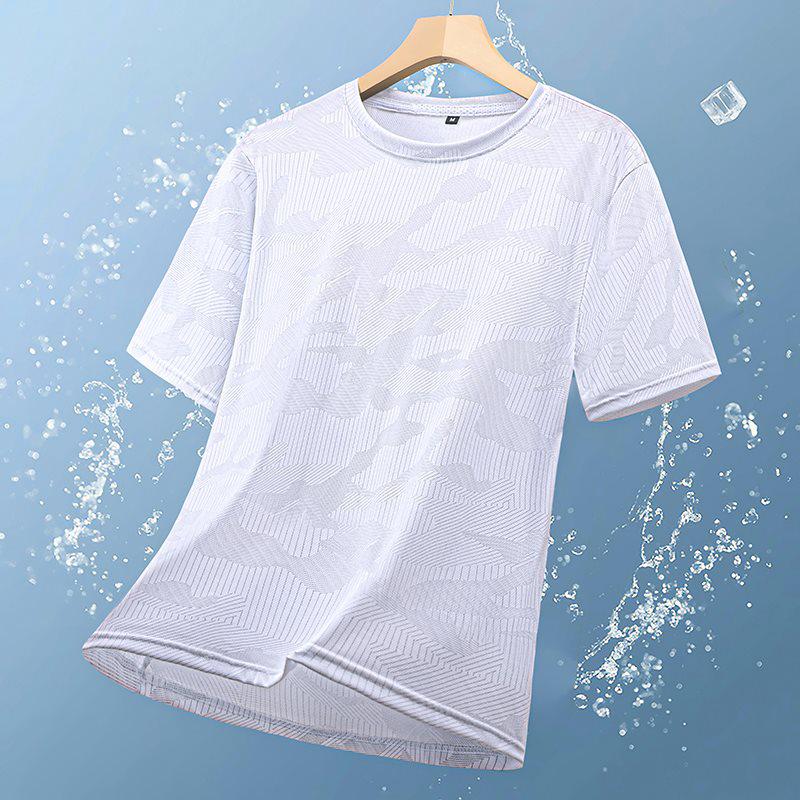 Ice Silk Men's T-Shirt: T-pattern, Nylon Crotch, Short Sleeve, Lightweight, Casual Sportswear, Youth Fashion.