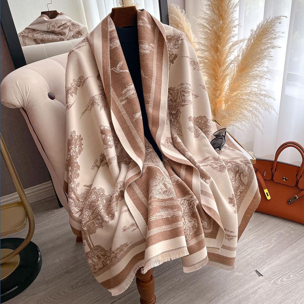 Fashion Warm Scarf Women'S Winter High Sense Classic Color Temperament Big Shawl Scarf Light Luxury Autumn And Winter