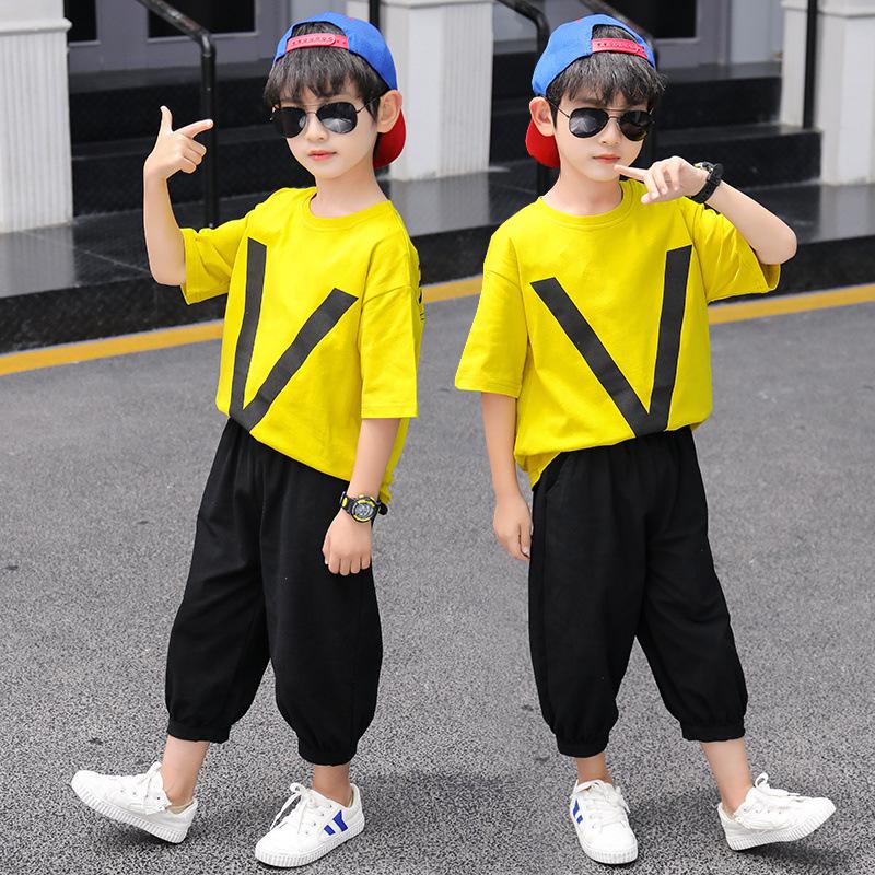 Summer Kids Boys Casual 2 Piece Suits Short Sleeve Print T-shirt+ Five ...
