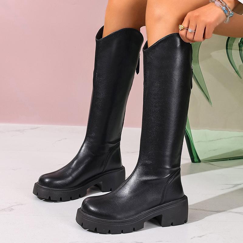 Fashion Platform Knee High Boots Women Autumn Winter High Tube PU Leather Boots Woman Non Slip Chunky Heel Long Botas Mujer 2025