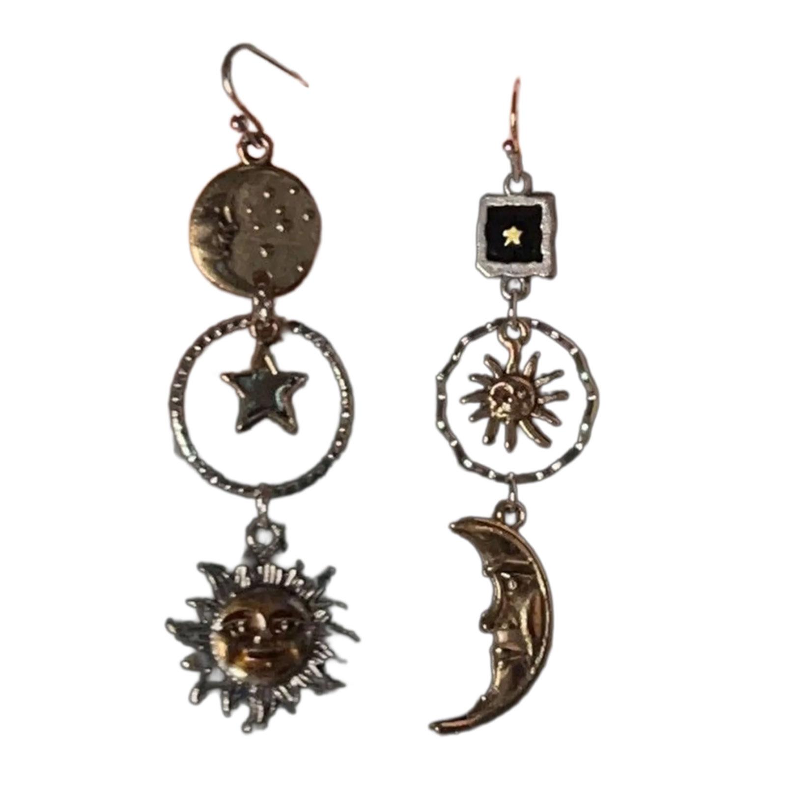 

Элегантные серьги-подвески в виде подсолнуха, асимметричные серьги-подвески в виде солнца и луны, аксессуары, украшения для ценителей моды 1