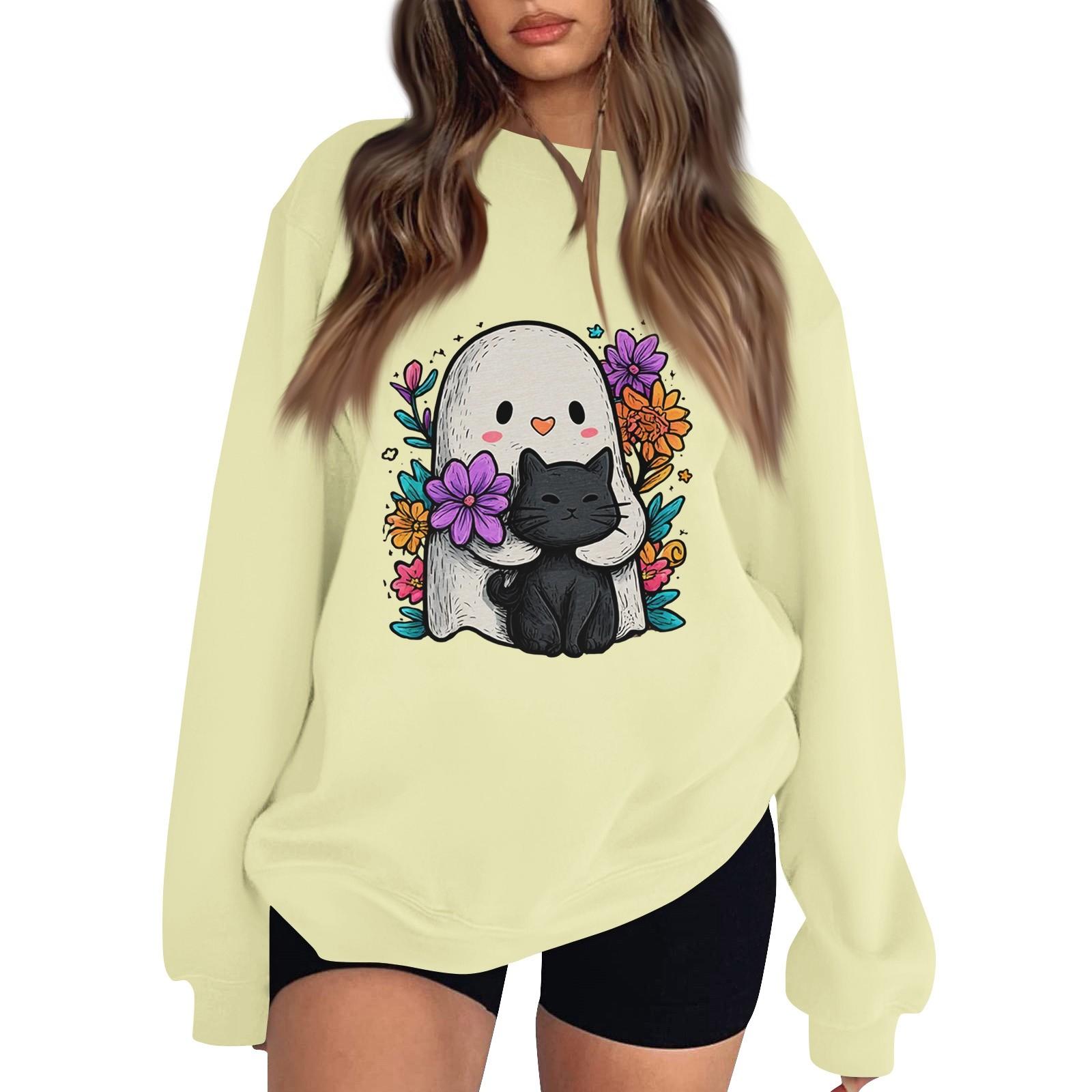 

Женский пуловер с заниженной линией плеча, спортивный свитшот с принтом на Хэллоуин XXL