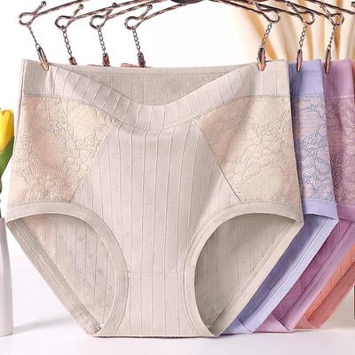 Plus Size Underwear Middle-aged Women Cotton Lace Panties Lingeries Briefs High Waist Underpants