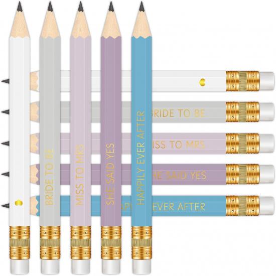 50Pcs - Bridal Shower Sharpened Half Pencils with Erasers, Pre-sharpened Pencils for Bridal Shower & Wedding Games, 4 Inches (White - Miss to Mrs.)