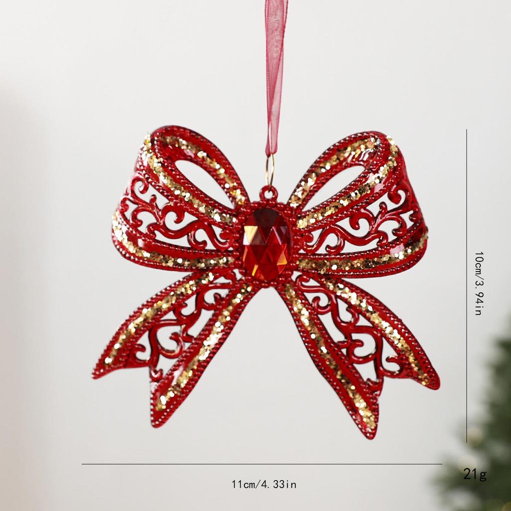 Wine Red Semi-Transparent Christmas Wreath Bow Bell Ornament