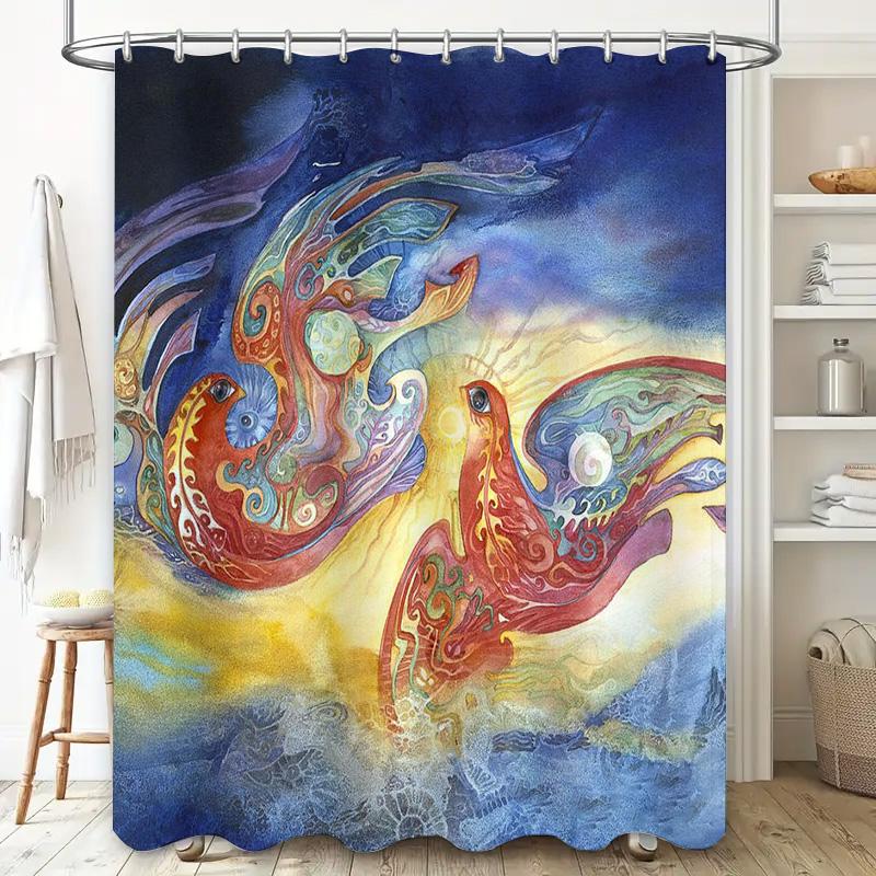 Vibrant Phoenix Design Shower Curtain Waterproof Fabric Bathroom Decor With Grommet Top For Home Use