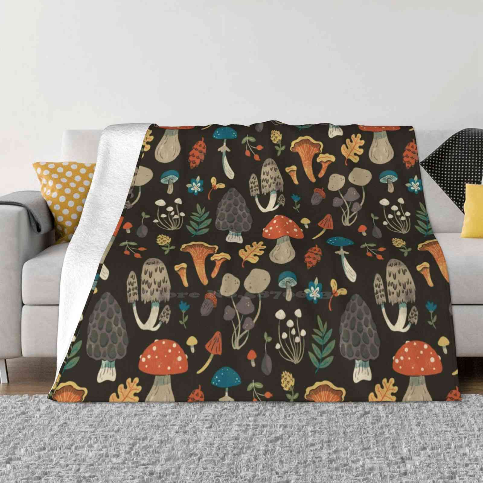 Forest Floor Mushroom Repeating Pattern New Arrival Fashion Leisure Warm Flannel Blanket Mushroom Fungus Forest Floor Pattern 30x40in