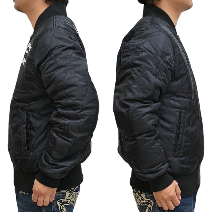 Reversible Stadium Jumper Jacket One Star Biker Outerwear [Banson] NVSZ-2417 Men's (JP, Alphabet, 2XL, Black)
