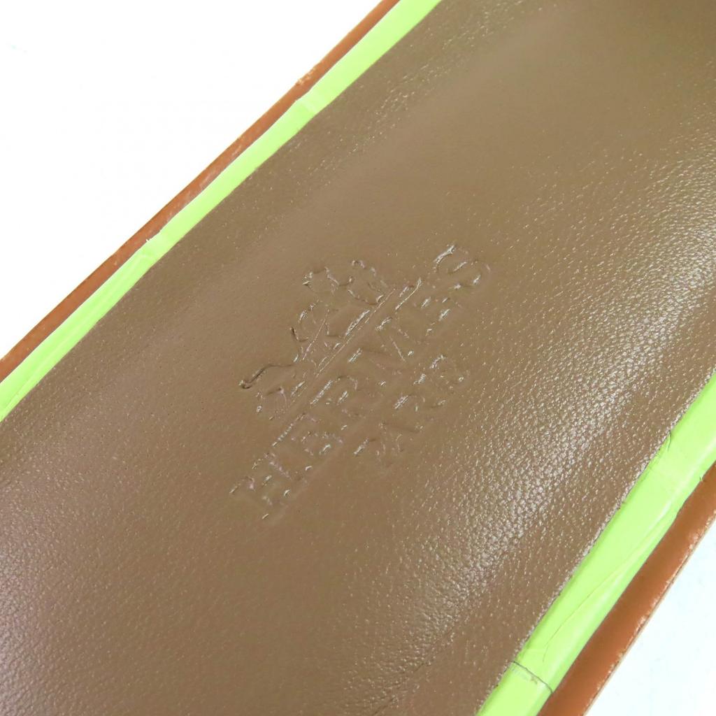 Great HERMES Mule Oran Crocodile Alligator H Logo Flat Sandals Crocodile 37 Used