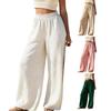Women Trousers Elastic High Waist Straight Wide Leg Long Pants Pure Color Loose Fit Summer Casual Trousers Daily Wear