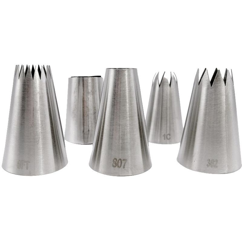 5pcs Large Metal Cake Cream Decoration Tips Set Pastry Tools Stainless Steel Piping Icing Nozzle Cupcake Head Dessert Decorators.