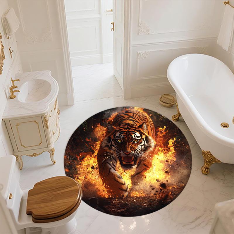Flame Tiger,Round Area Rug,Carpet Rug for Living Room Bedroom Sofa Playroom Decor,Non-slip Floor Mat