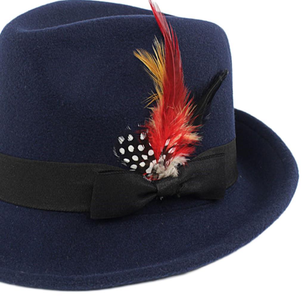 Navy Blue Mens Crushable Handmade Fedora Hat with Wool Felt Bowknot and 