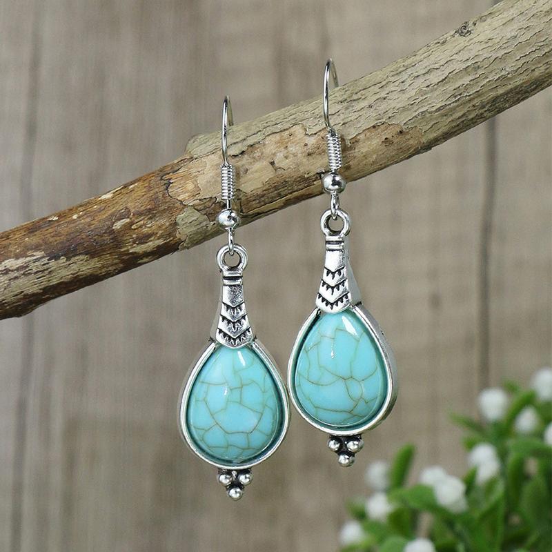 53 Styles Bohemian Vintage Tibetan Silver Geometric Drop Earrings For Women Ethnic Blue Stone Tassel Dangle Earrings Jewelry