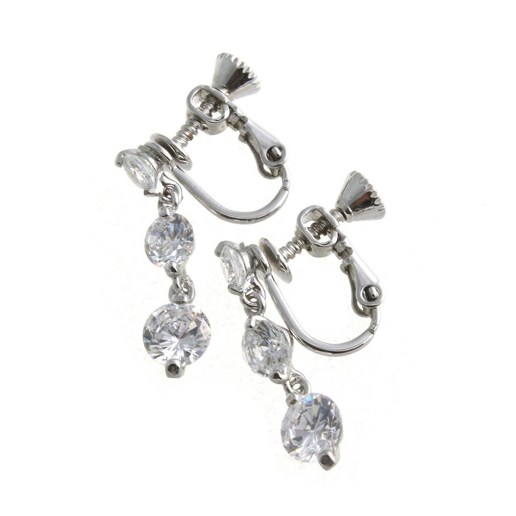 Vantaine Triple Stone Dangling Earrings Cubic Zirconia Silver E2-13