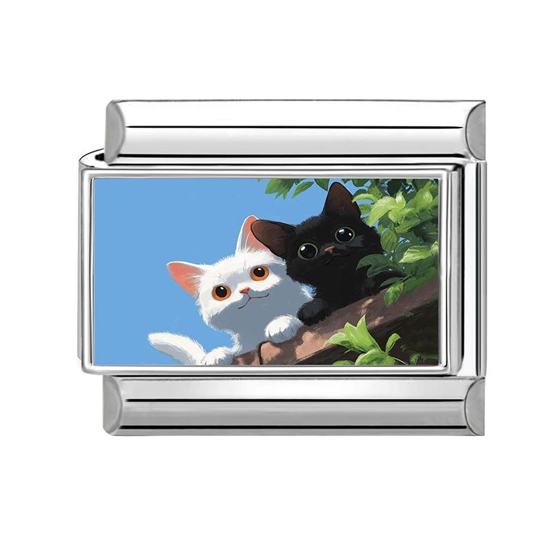 Y2K Lovely Animals Cat Dog Rabbit Moon Butterfly Flower Cactus Italian Charm Fit 9mm Stainless Steel DIY Making Bracelet Jewelry