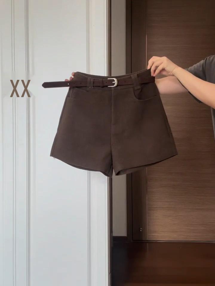 

2025 Retro Versatile High Waist Woolen A-line Coffee Shorts for Women 2XL