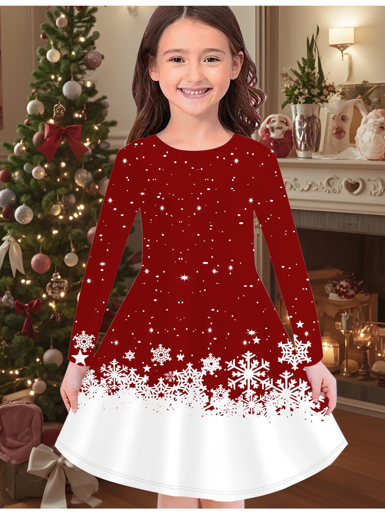 

Модное осенне-зимнее платье для девочек, 3D Рождественский принт, Круглый вырез, Длинное детское платье-футболка, Повседневное универсальное, Рождественская одежда 170 красный
