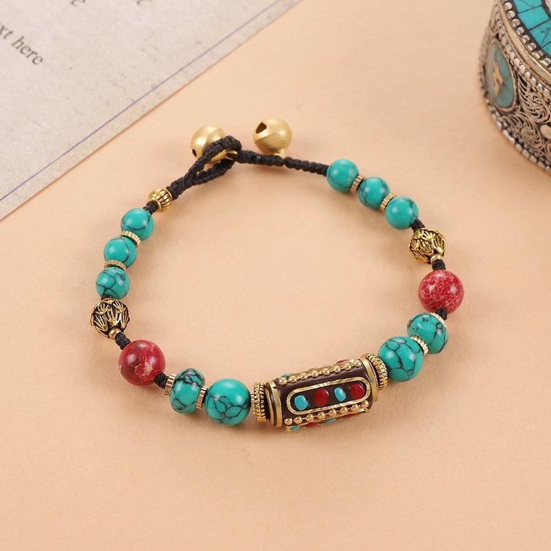 Bracelet tibétain népalais fait main avec perles bracelet rétro exotique de niche accessoires pour femmes