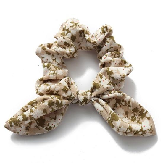 Hair Tie Floral Print Rabbit Ear Decor Hair Rope High Elasticity Bun Half-Tied Hairstyles Ponytail Holder Hair Accessory