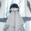 Sophisticated White Bridal Veil Double Layer with Artificial Pearls Edge Fashionable Wedding Veil For Bride