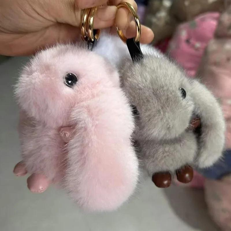 Cute Rabbit Keychain Ring Fluffy Fur Pompon Bunny Trinket Key Chain Charm Key Ring On Bag Car Key Pendant Gift For Girl