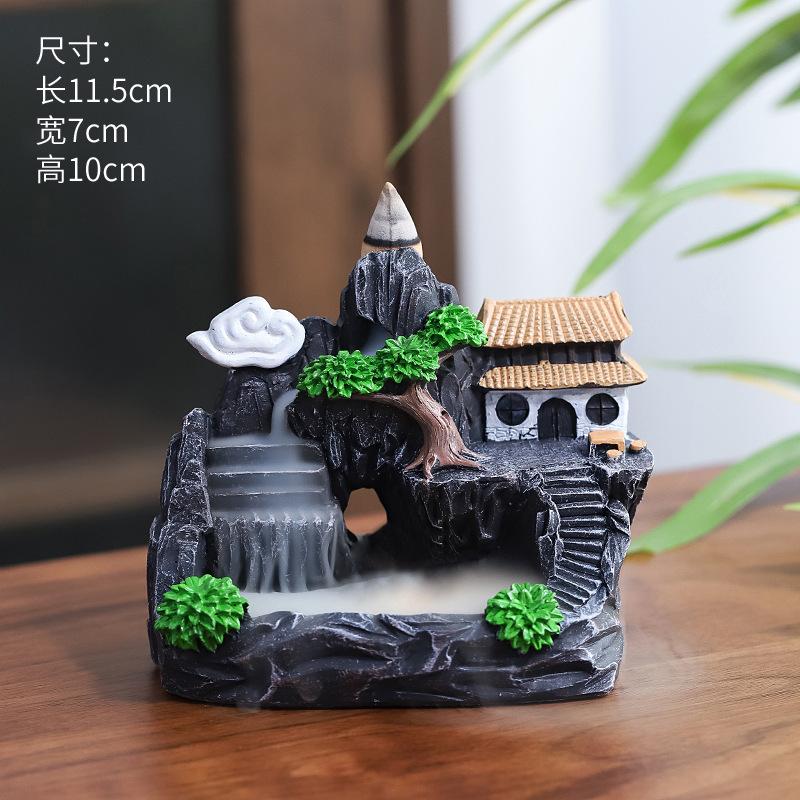Creative Backflow Incense Holder Resin High Mountain Waterfall Incense Cones Burner Aromatherapy Ornament Zen Home Decoration