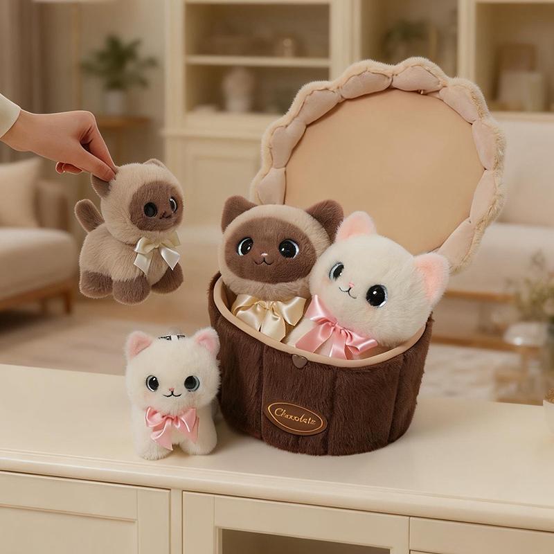 Fun Animal Cake Plush Doll Pillow Rose Siamese Cat Penguin Bear Combination Cookie Plush Toy Home Decor Valentine'S Day Gift