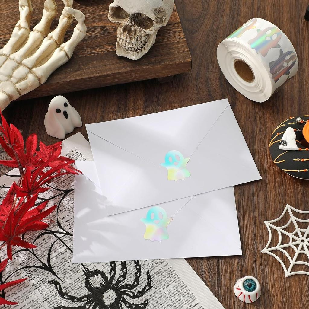 500pcs Halloween Ghost Stickers Roll Ghost Laser Stickers Decorative Self-Adhesive Paper Decals for Halloween Party Favors