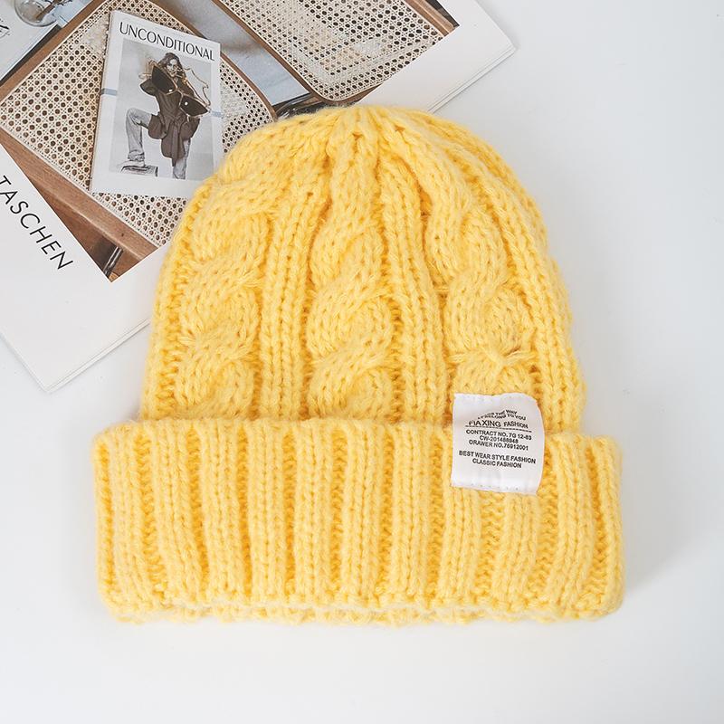 

Новая женская зимняя шапка ярких цветов, модная тканевая вязаная шапка в стиле Kpop, мягкие шапки-бини для женщин, уличная зимняя кепка жёлтый