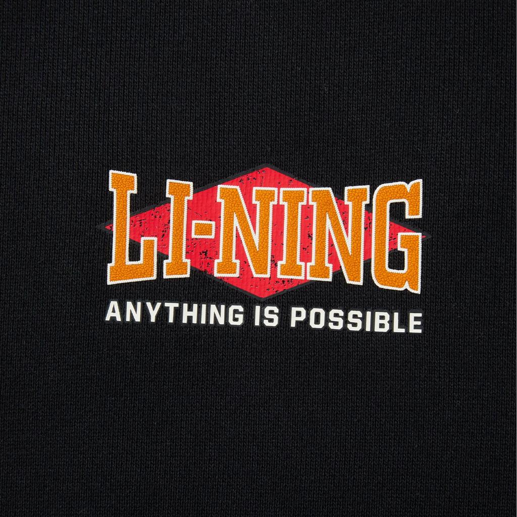 Li Ning Comfortable Casual American Vintage Simple Solid Color Round Neck Sweatshirt Unisex sweatshirt Black AWDV373-6