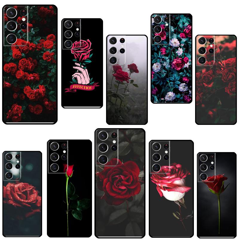 Red Rose Flower Phone Case For Samsung Galaxy S23 S22 Ultra Note 20 10 S8 S9 S10 Plus S20 FE S21 FE Cover