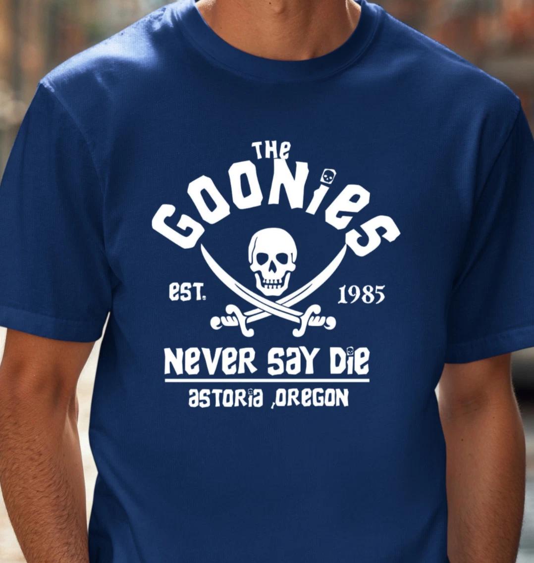 Goonies Skull Logo T-Shirt, Never Say Die, Astoria Oregon Tee, 80s Movie Graphic 2XL