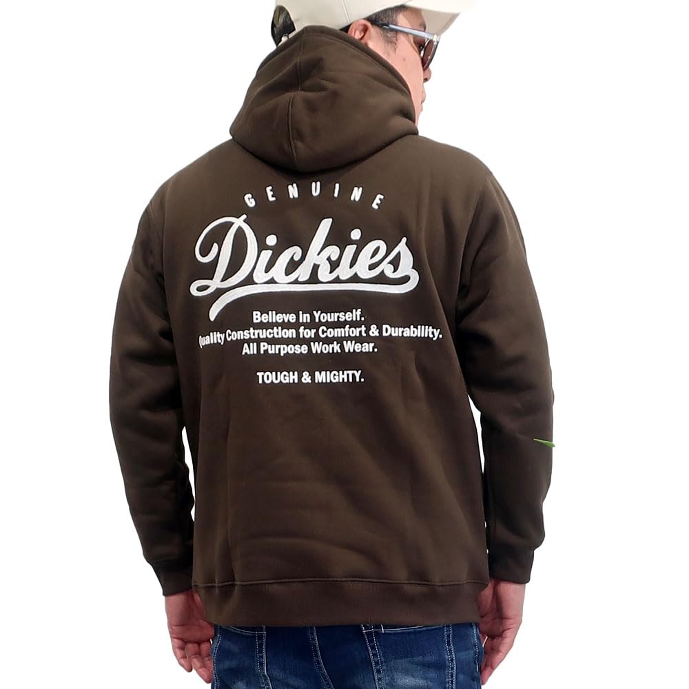 GENUINE Dickies Men's Fleece-Lined Pullover Hoodie with Back Print, Anti-Pilling, and Hoodie, Sizes M, L, and XL, 10001729 (JP, Alphabet, L, Brown)