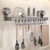 Punch-Free Wall-Mounted Kitchen Organizer: Multi-functional Hook Rack with Shelf, Knife Holder, Pot Lid and Spoon Storage.