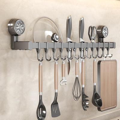 Punch-Free Wall-Mounted Kitchen Organizer: Multi-functional Hook Rack with Shelf, Knife Holder, Pot Lid and Spoon Storage.