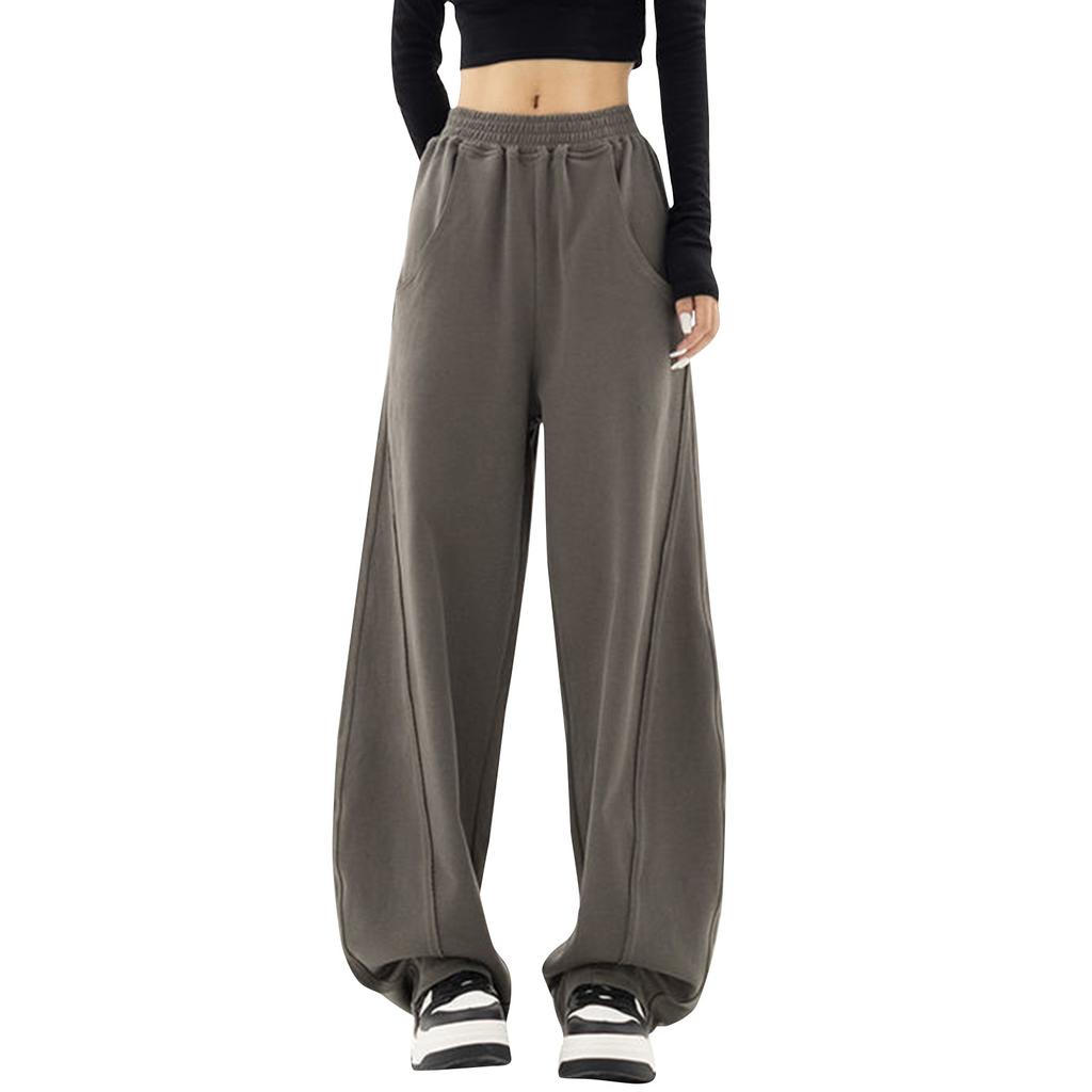 Sports Pants Women's Casual New Elastic Pockets Straight Tube Loose Sanitary Pants Trendy Wide Leg Pants