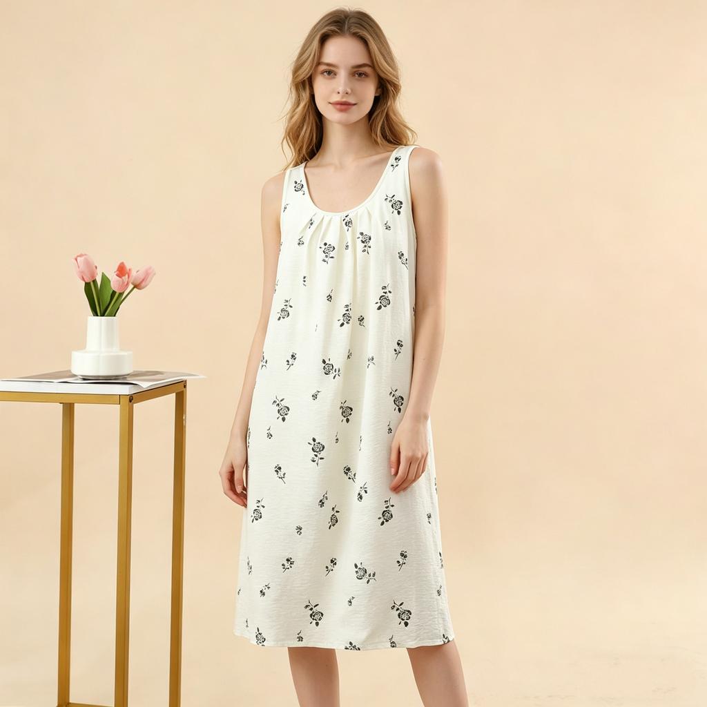 Estiva Donna Yunjin Cotone Senza Maniche Camicia da Notte Dolce Stile Ragazza Vestibilità Larga Cotone Viscosa Abito da Casa Casual Loungewear Quotidiano da Esterno Pigiami