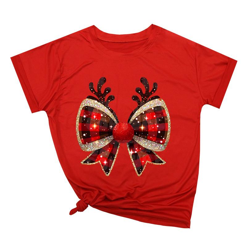 Weihnachtsschleife Kreativ Bedruckt Trendig Baumwoll-Top Lässige Sportbekleidung Locker Damen-T-Shirts Damen
