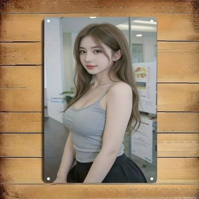 Metal Wall Art Minimalist Female Portrait Iron Plate Decor for Home Office Modern Sign Easy Hang Christmas Gift
