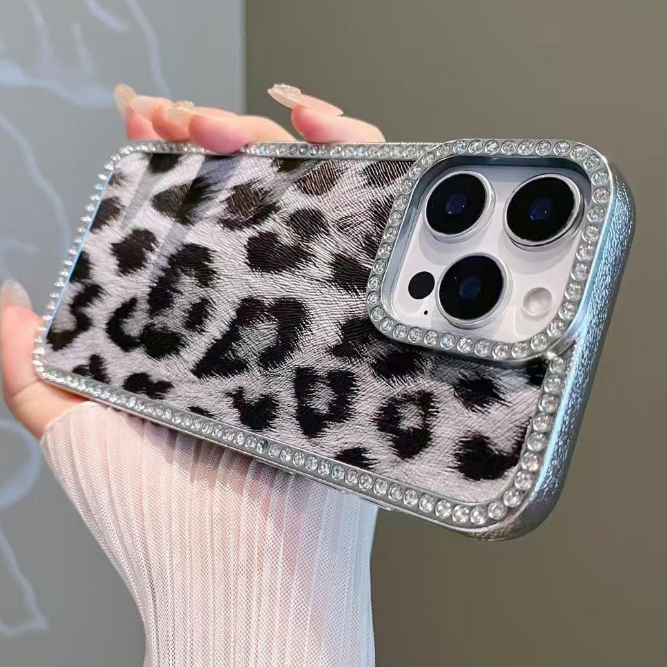 Luxus Leopard Muster Hülle Für iPhone 16 Pro Vergoldung Bling Diamanten Hülle Funda Für iPhone 16 Pro Max 16Plus 15 14 13 12 11 Hülle