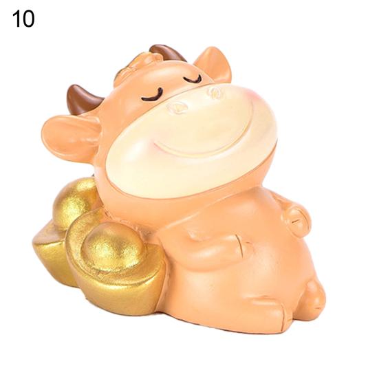 Śliczny złoty wół ozdoba żywica DIY figurki zwierząt dekoracja na biurko samochodu prezent