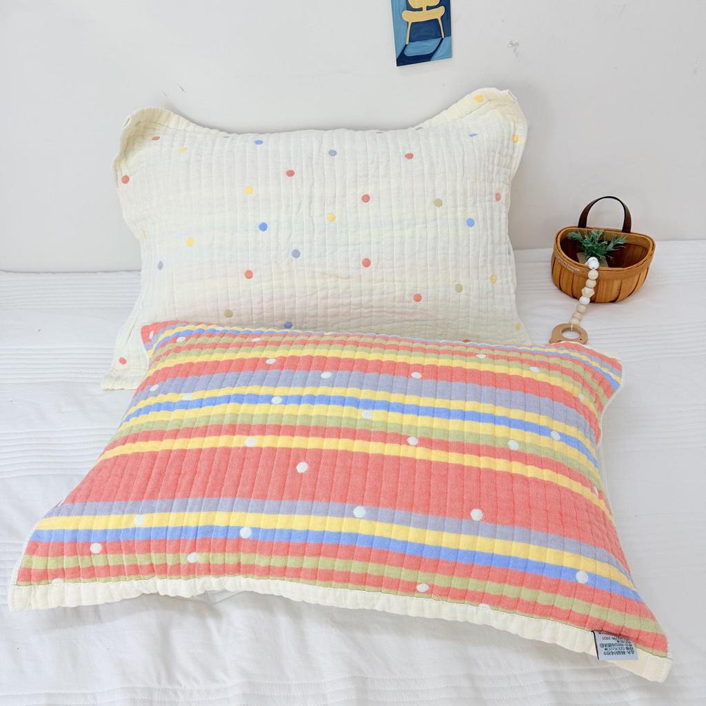 Cartoon Cotton Gauze Pillowcase Set: Soft, Breathable, Sweat-Absorbent Pillow Covers.