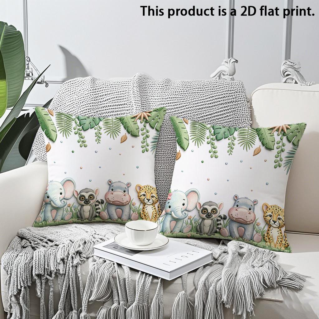

2pcs Cute Jungle Animals Throw Pillow Covers Tropical Leaf Botanical Decorative Pillowcases for Kids Bedroom Sofa Couch 45x45cm-2pcs